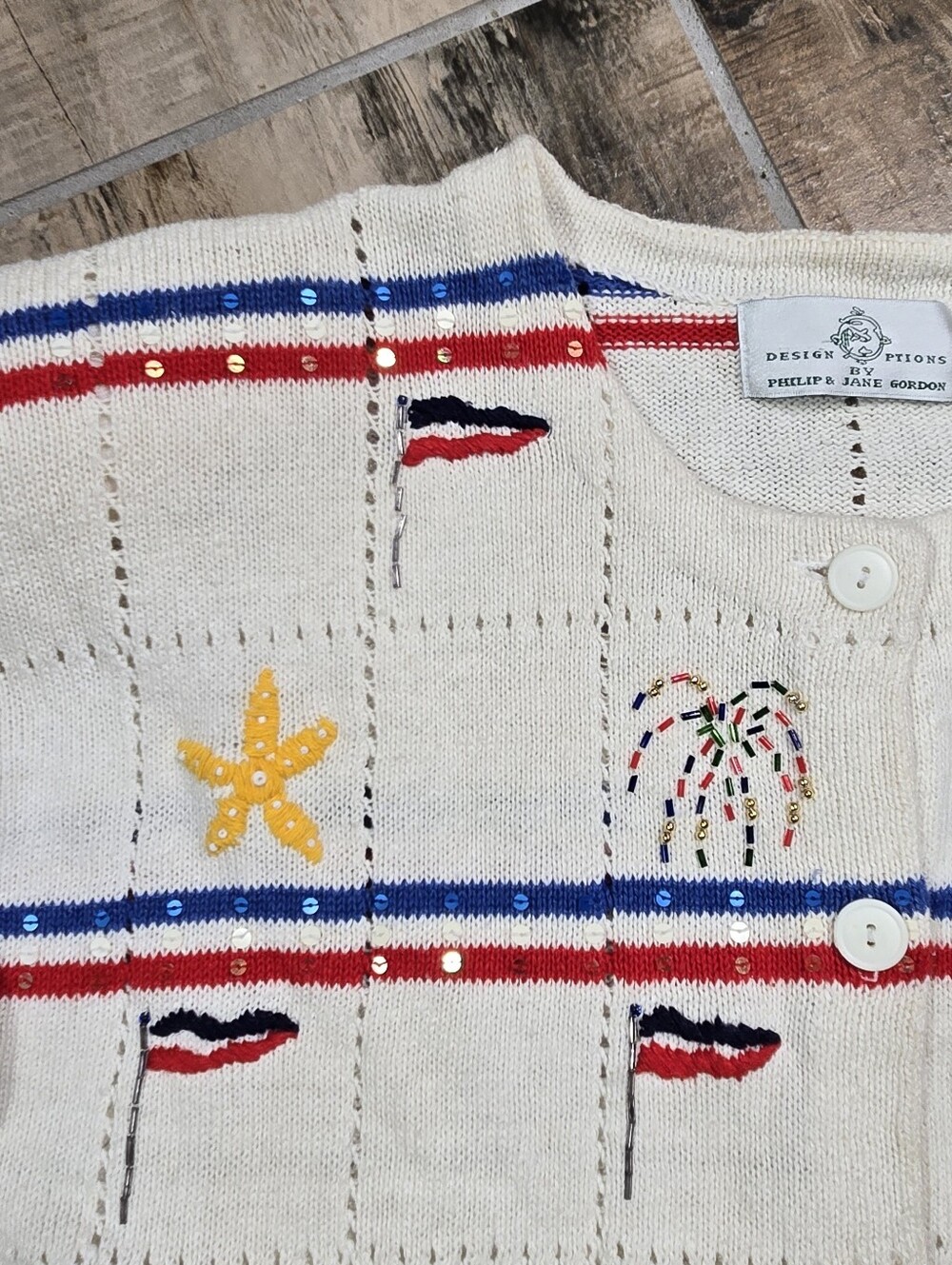 Philip & Jane Gordon Design Options Cream Nautical Fireworks Sweater Size XL - Picture 7 of 15